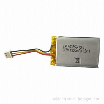 Li-polymer Rechargeable Battery, 3.7V, 1,300 to 1,350mAh with PCB and 10K NTC